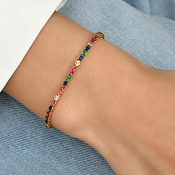 Gold Multicolor Gemstone Bracelet - Picture 2 of 5